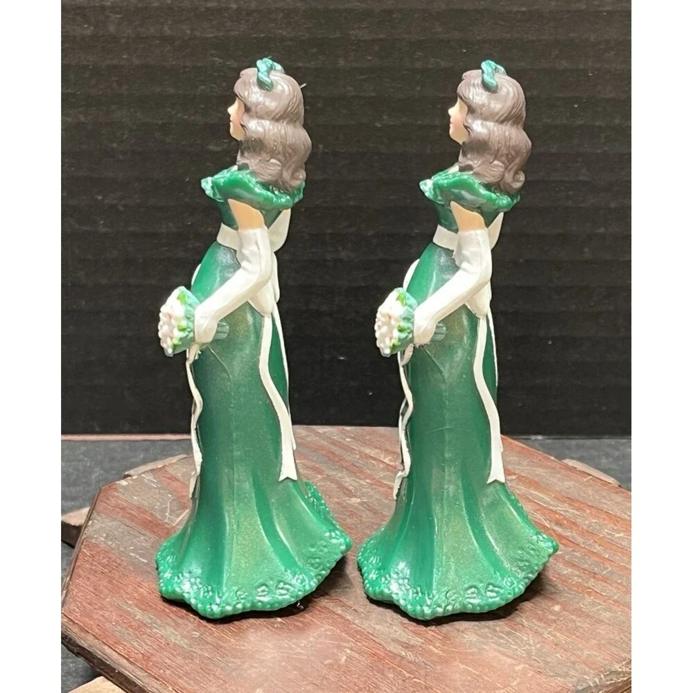 Vintage 1991 EHW Wilton Wedding Cake Bridesmaid Toppers Green Dress Bridal Party
